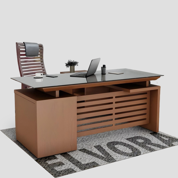 Elvora Director Table – Premium Wood & Glass Fusion