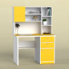 Multifunctional Engineered Wood Study Table with Bookshelf and Cabinet – Ideal for Home Office - White & Yellow