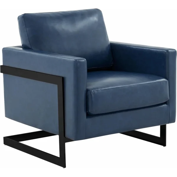 Modern Upholstered Leather Arm Chair with Black Steel Frame (Blue)