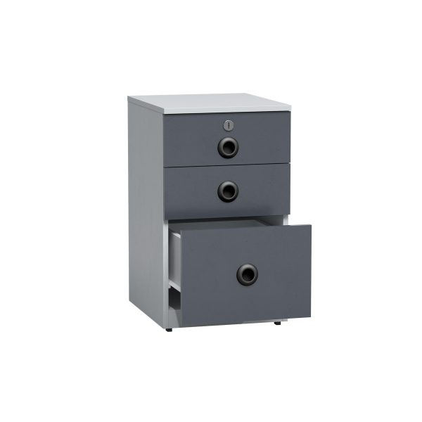 LB Beach 3 Unit Central Lock Mobile Drawer - White and Dark Gray